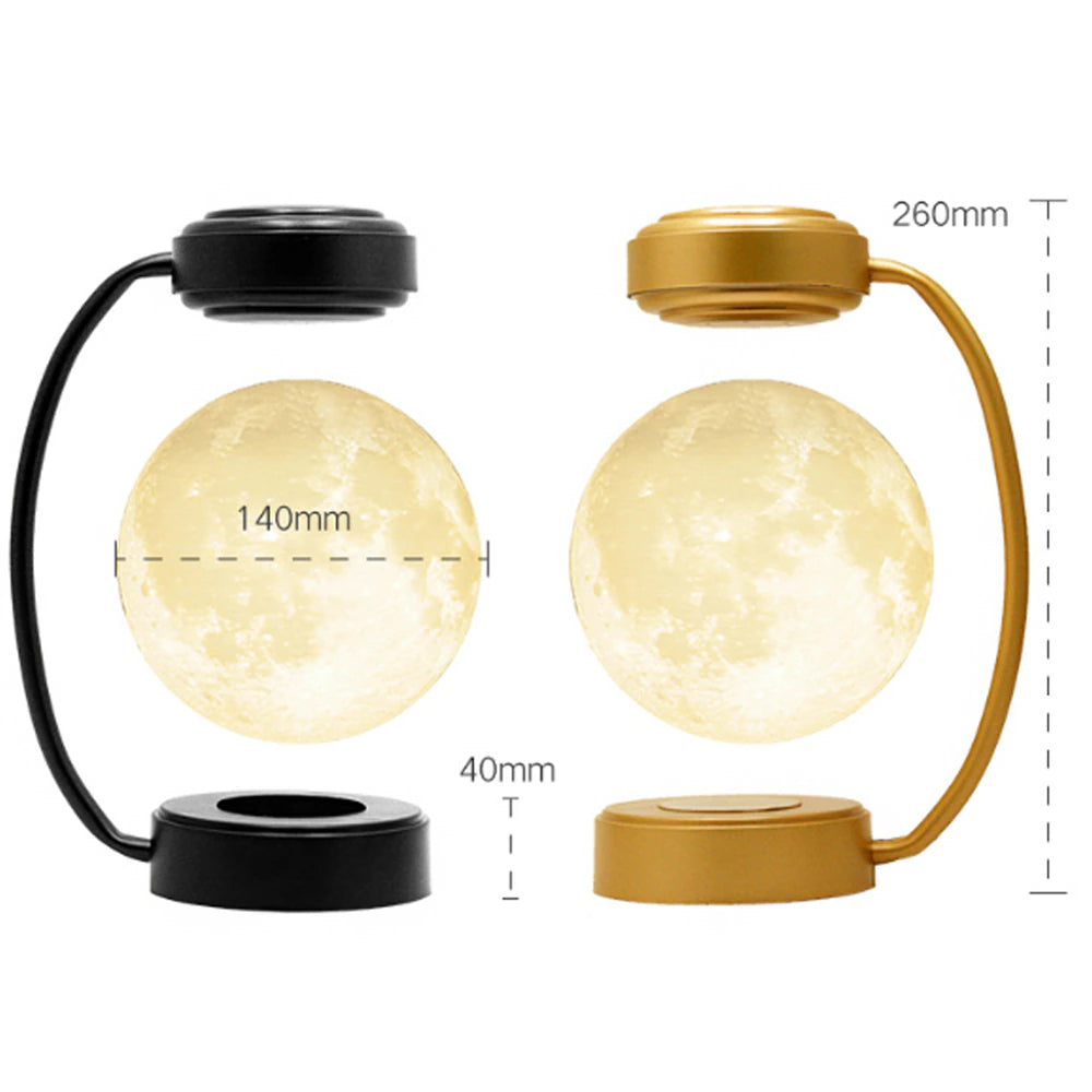 3D Magnetic Levitating Moon Lamp LED Night Light Rotating Wireless Three Colors Floating Lamp for Bedroom Novelty Christmas Gift